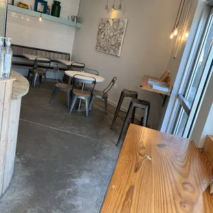 Only 3 seats to my eight &amp; left then a few tables. Small but cute. Good patio seating outside too.