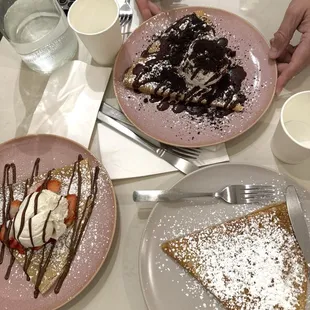 Strawberry and Nutella, Oreo, and lemon and sugar crepes