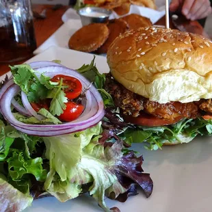 Close-up of the fried chicken sandwich.
