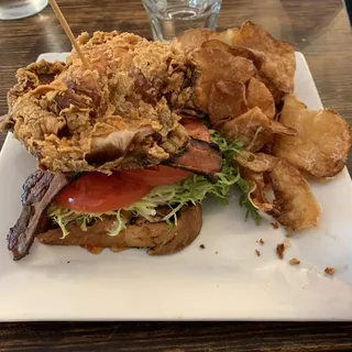 Open Faced Fried Chicken BLT Sandwich