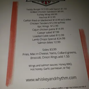 Front of menu