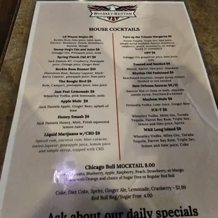 Drink menu