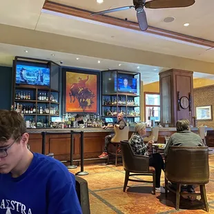 Inside with bar in background