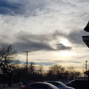 the sun setting in the background