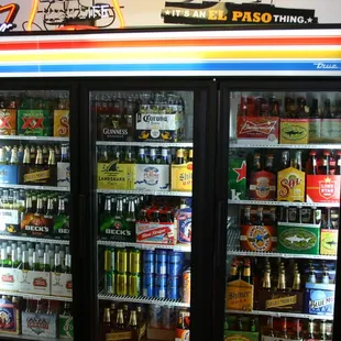 a display of beer bottles