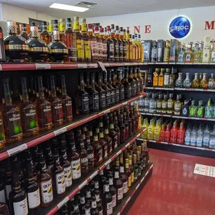 shelves of liquor in a store