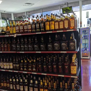 shelves of liquor in a liquor store