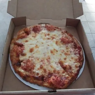 Cheese pizza.  Thick and lots of cheese.