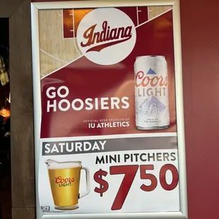 Saturday IU Game Beer Pitcher for $7.50