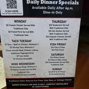 Daily Dinner Specials