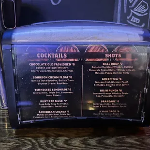 Menu on napkin container