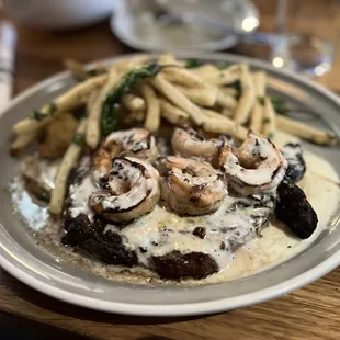 14oz Grilled Ribeye with Shrimp and fries