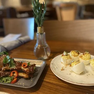 Duck wings &amp; deviled eggs