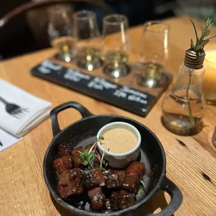 Candied bacon and Irish whiskey flight