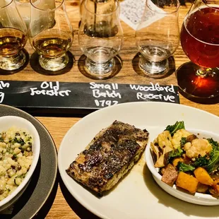 Risotto red snapper and cauliflower roasted medley and the bourbon flight