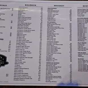 Spirits menu 3/6/24