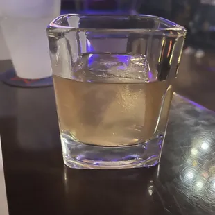 My whiskey with added water (compliments of the rude bartender/manager.)