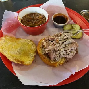 Pulled Pork Sandwich with a side of BBQ Baked Beams.  Both were EXCELLENT!!!