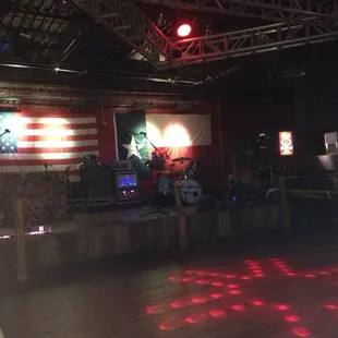 an american flag on a stage