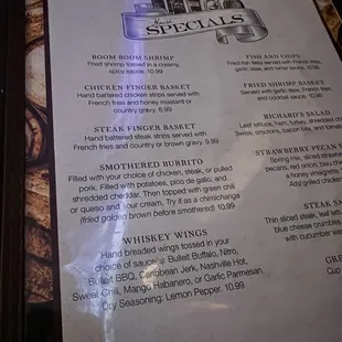 a menu for a restaurant