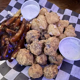 Appetizer Trio Jack Bites, Fried Mushrooms, Poutine