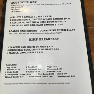 Breakfast menu (Oct 2023)