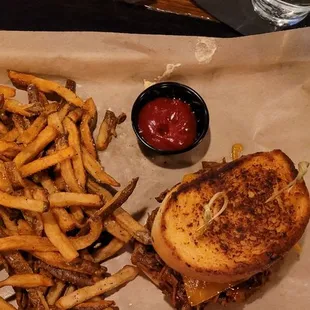 Brisket grilled cheese. This is on a 2 slices of garlic toast, so smaller than expected for $20.