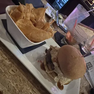 Kettle chips and Atlantic sunrise burger. So delicious.