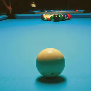 a pool ball on a pool table
