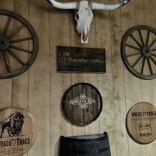 a cow skull mounted on a wall