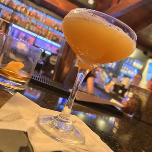 a drink in a martini glass