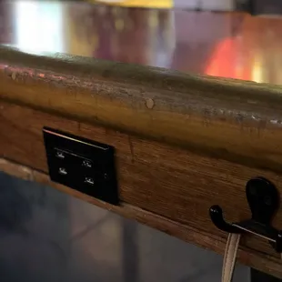 Whiskey Lane: usb charge outlets and bag hooks