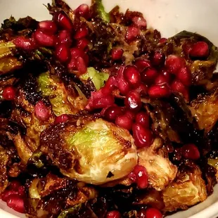 Brussel sprouts with pomegranate seeds.