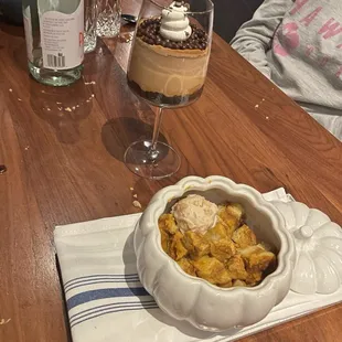 Bread pudding and mocha trifle