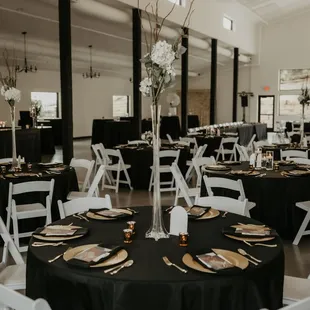 Reception area inside the black barn