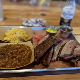 Ribs, Brisket, Mac n' Cheese, BBQ Beans, Coleslaw and chow chow! Amazing!