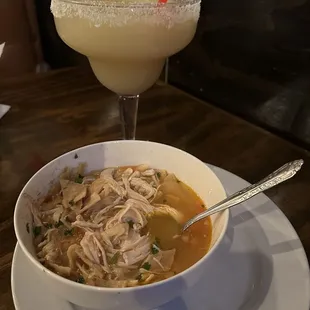 Chicken soup and a jumbo Margarita