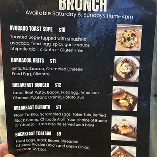 Weekend brunch menu