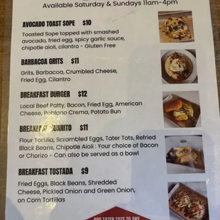 Brunch Food Menu