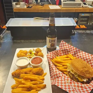 Sampler Platter, and our $7 Double Burger at Happy Hour