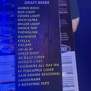 Drink menu