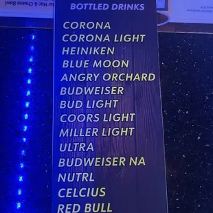 Drink menu