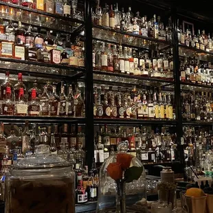 a bar full of liquor bottles