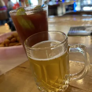 Yummy Bloody Mary with a cute beer chaser.