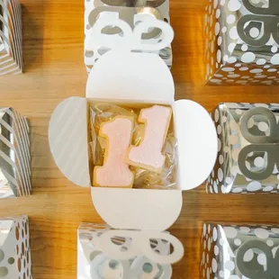 a box of decorated cookies