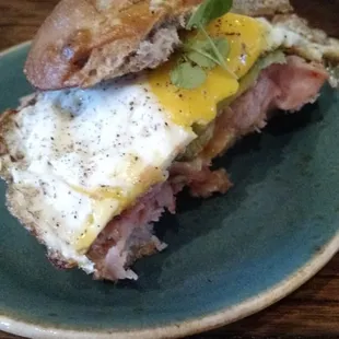 Smoked Egg Fried Egg Avocado Honey Pecan Roll Sandwich