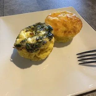 Spinach egg bite (left) and ham egg bite (right).