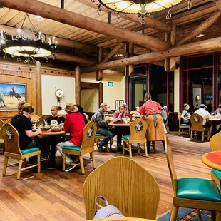 people sitting at tables in a restaurant