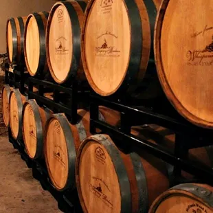 Barrels in the wine vault.