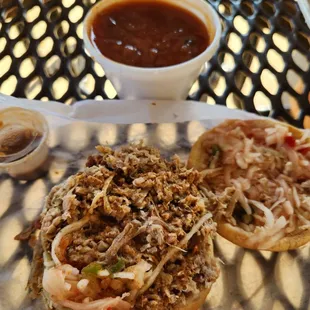 Chopped BBQ sandwich and baked beans